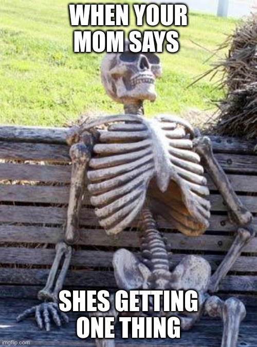 Waiting Skeleton | WHEN YOUR MOM SAYS; SHES GETTING ONE THING | image tagged in memes,waiting skeleton | made w/ Imgflip meme maker