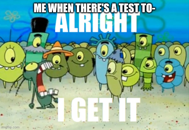 It's true though | ME WHEN THERE'S A TEST TO- | image tagged in alright i get it | made w/ Imgflip meme maker