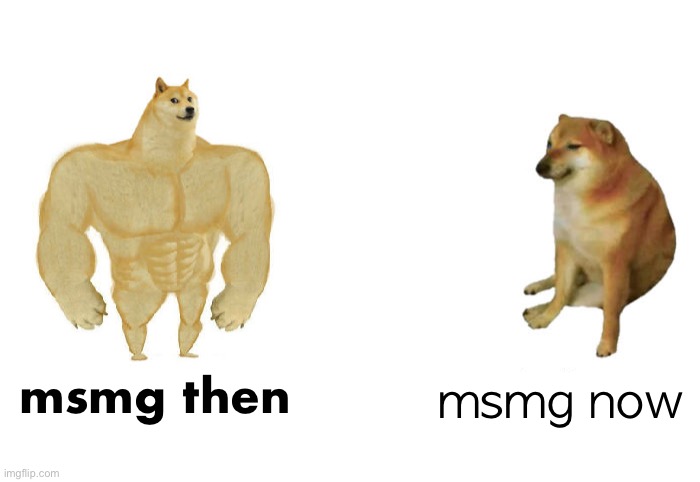 only temp i could find | msmg then; msmg now | image tagged in then vs now | made w/ Imgflip meme maker