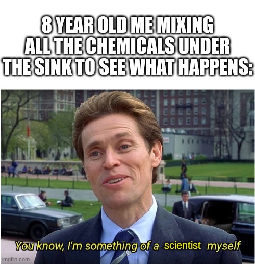 Mustard Gas, what happened was Mustard Gas | 8 YEAR OLD ME MIXING ALL THE CHEMICALS UNDER THE SINK TO SEE WHAT HAPPENS:; scientist | image tagged in blank white template,you know i'm something of a _ myself,funny,funny memes,memes | made w/ Imgflip meme maker