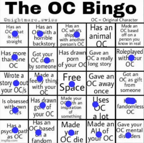 The OC bingo | image tagged in the oc bingo | made w/ Imgflip meme maker