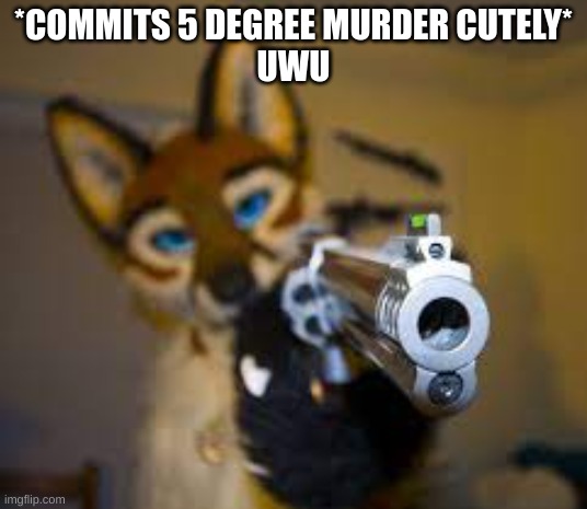 Furry with a gun | *COMMITS 5 DEGREE MURDER CUTELY*
UWU | image tagged in gun | made w/ Imgflip meme maker