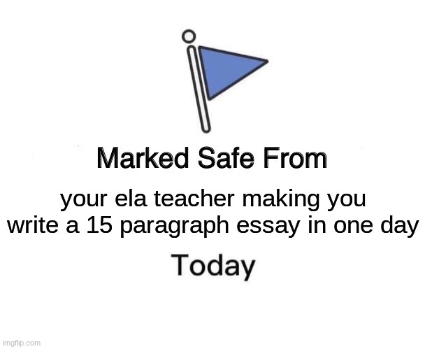 i took the fall for y'all, you're welcome | your ela teacher making you write a 15 paragraph essay in one day | image tagged in memes,marked safe from | made w/ Imgflip meme maker