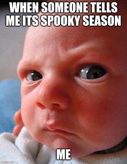 Spooky Season | WHEN SOMEONE TELLS ME ITS SPOOKY SEASON; ME | image tagged in happy halloween | made w/ Imgflip meme maker