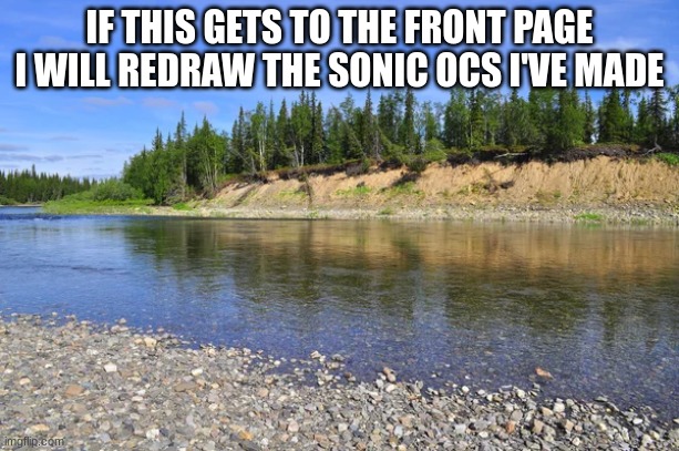 Riverbank | IF THIS GETS TO THE FRONT PAGE I WILL REDRAW THE SONIC OCS I'VE MADE | image tagged in riverbank | made w/ Imgflip meme maker