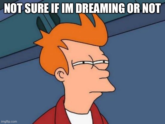 Futurama Fry | NOT SURE IF IM DREAMING OR NOT | image tagged in memes,futurama fry | made w/ Imgflip meme maker