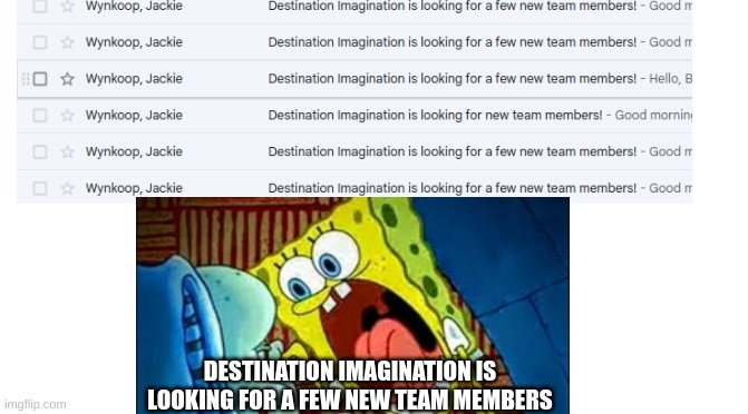 yes ok ok pls dont hurt me please | DESTINATION IMAGINATION IS LOOKING FOR A FEW NEW TEAM MEMBERS | image tagged in funny | made w/ Imgflip meme maker