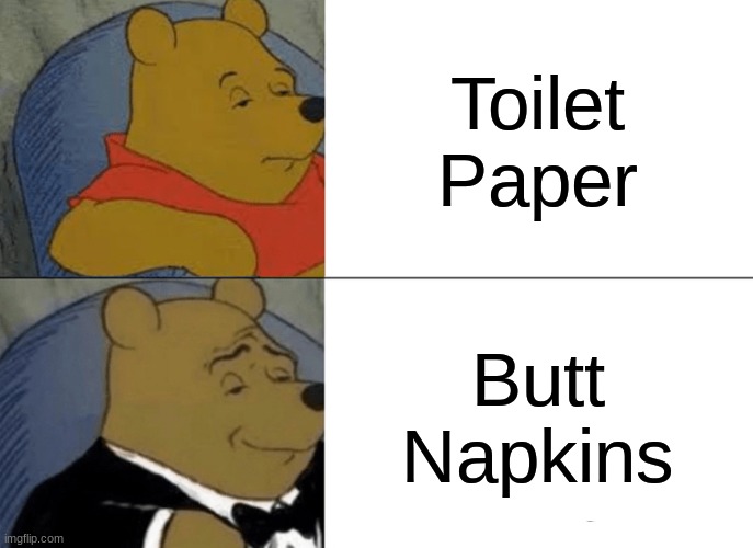 Tuxedo Winnie The Pooh Meme | Toilet Paper; Butt Napkins | image tagged in memes,tuxedo winnie the pooh | made w/ Imgflip meme maker