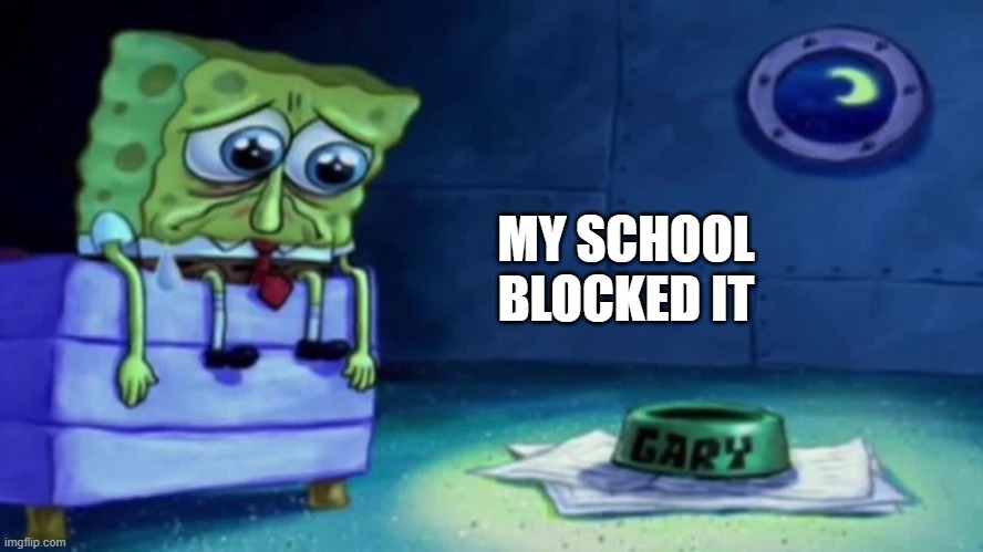 sad spongebob | MY SCHOOL BLOCKED IT | image tagged in sad spongebob | made w/ Imgflip meme maker