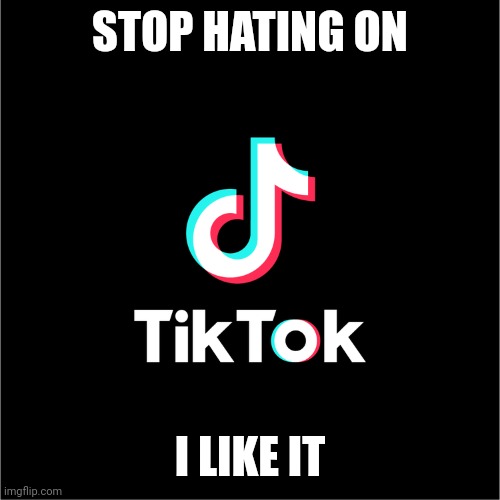 Pls dont hate me | STOP HATING ON; I LIKE IT | image tagged in tiktok logo | made w/ Imgflip meme maker