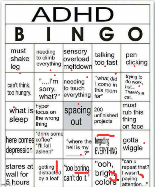 adhd bingo | image tagged in adhd bingo | made w/ Imgflip meme maker