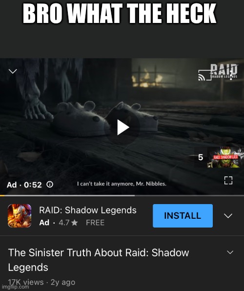 Raid | BRO WHAT THE HECK | image tagged in raid shadow legends | made w/ Imgflip meme maker