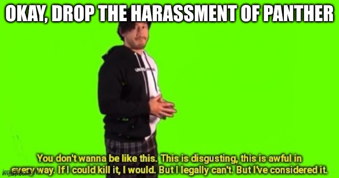 You don't wanna be like this | OKAY, DROP THE HARASSMENT OF PANTHER | image tagged in you don't wanna be like this | made w/ Imgflip meme maker