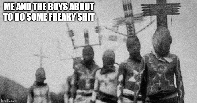 What the? | ME AND THE BOYS ABOUT TO DO SOME FREAKY SHIT | image tagged in me and the boys | made w/ Imgflip meme maker