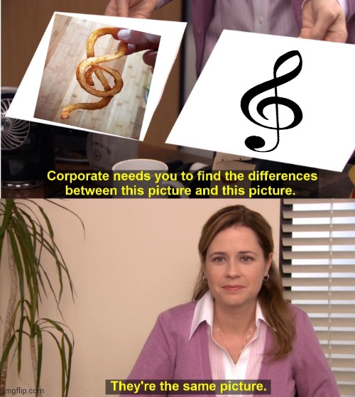 Treble clef lookalike | image tagged in memes,they're the same picture,curly fry,french fry,treble clef,optical illusion | made w/ Imgflip meme maker