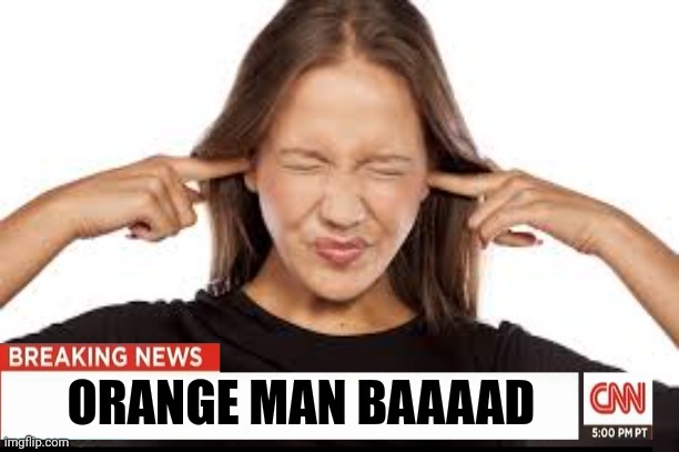 Fingers in Ears | ORANGE MAN BAAAAD | image tagged in fingers in ears | made w/ Imgflip meme maker
