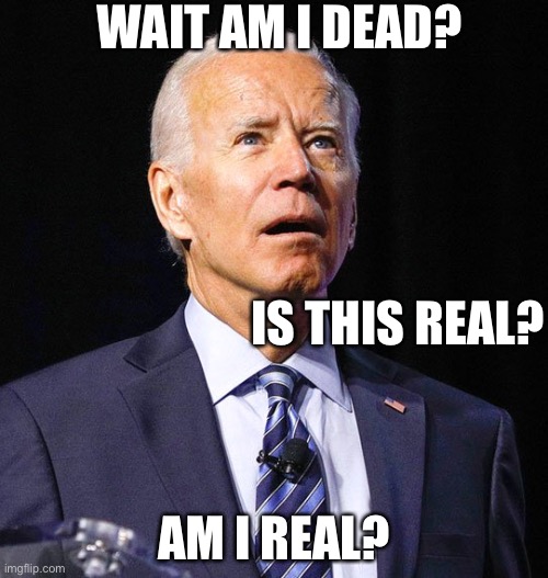 Joe Biden | WAIT AM I DEAD? IS THIS REAL? AM I REAL? | image tagged in joe biden | made w/ Imgflip meme maker
