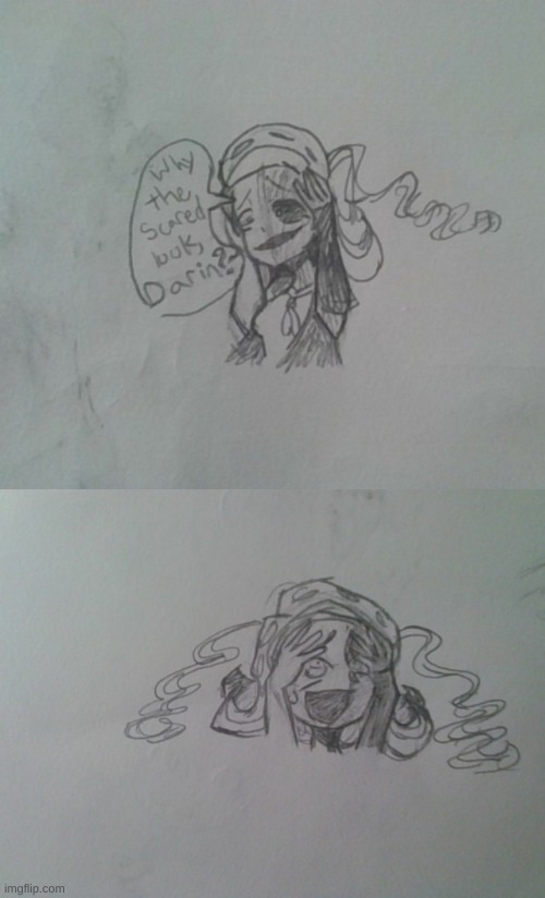 two recent pieces of art of my oc being a crazy shit ass fr | made w/ Imgflip meme maker