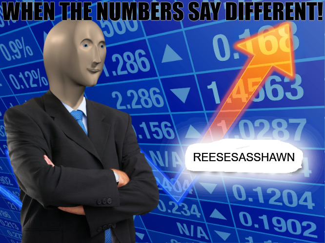 SOME TIMES NUMBERS CAN LIE | WHEN THE NUMBERS SAY DIFFERENT! REESESASSHAWN | image tagged in empty stonks,meme | made w/ Imgflip meme maker