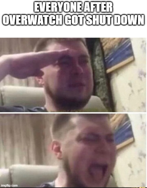 RIP overwatch | EVERYONE AFTER OVERWATCH GOT SHUT DOWN | image tagged in crying salute,overwatch,overwatch memes,rip,shutdown,overwatch mercy meme | made w/ Imgflip meme maker