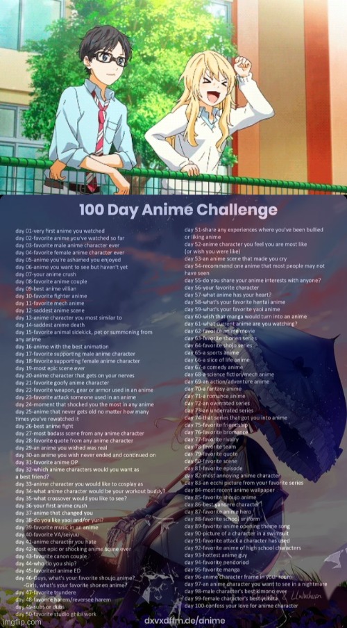 Day 8 (ok but this is very cool but honestly i prefer kousei and tsubaki) | image tagged in 100 day anime challenge | made w/ Imgflip meme maker