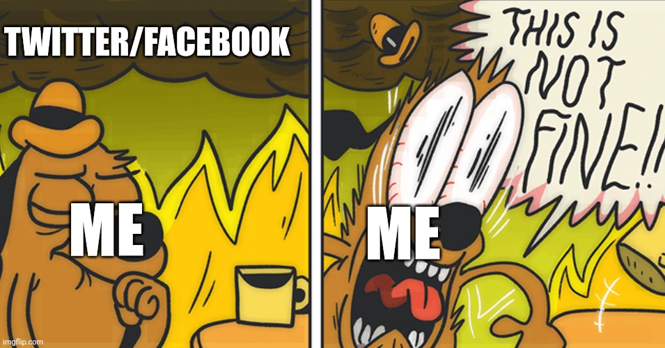 This is not fine |  TWITTER/FACEBOOK; ME; ME | image tagged in this is not fine | made w/ Imgflip meme maker