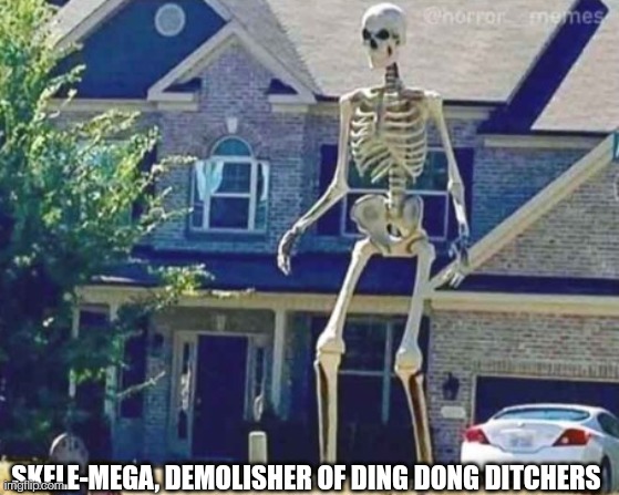 Skele-mega | SKELE-MEGA, DEMOLISHER OF DING DONG DITCHERS | made w/ Imgflip meme maker