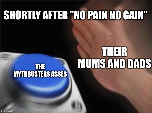 Why did u? |  SHORTLY AFTER "NO PAIN NO GAIN"; THEIR MUMS AND DADS; THE MYTHBUSTERS ASSES | image tagged in memes,blank nut button,fyp | made w/ Imgflip meme maker