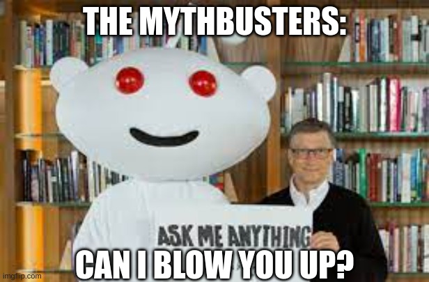 the mythbuster asked u | THE MYTHBUSTERS:; CAN I BLOW YOU UP? | image tagged in ask me anything,reddit,fyp | made w/ Imgflip meme maker