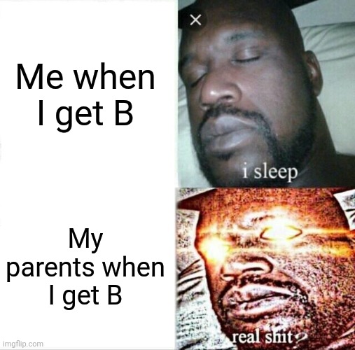 Ok | Me when I get B; My parents when I get B | image tagged in memes,sleeping shaq | made w/ Imgflip meme maker