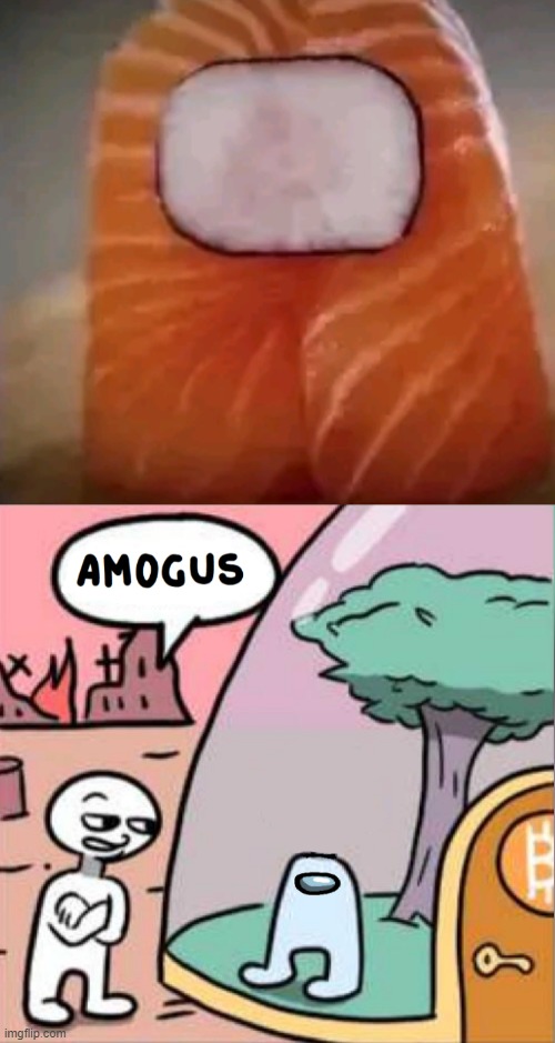 this sushi looks like among us | image tagged in amogus | made w/ Imgflip meme maker