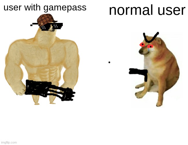 Buff Doge vs. Cheems Meme | user with gamepass; normal user | image tagged in memes,buff doge vs cheems | made w/ Imgflip meme maker