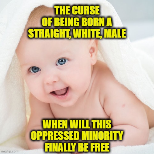 Oppressed Minority |  THE CURSE
OF BEING BORN A
STRAIGHT, WHITE, MALE; WHEN WILL THIS
OPPRESSED MINORITY
FINALLY BE FREE | image tagged in social justice | made w/ Imgflip meme maker