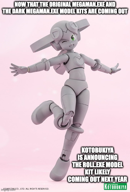 Roll.EXE Model Kit | NOW THAT THE ORIGINAL MEGAMAN.EXE AND THE DARK MEGAMAN.EXE MODEL KITS ARE COMING OUT; KOTOBUKIYA IS ANNOUNCING THE ROLL.EXE MODEL KIT LIKELY COMING OUT NEXT YEAR | image tagged in rollexe,megaman,megaman battle network,memes | made w/ Imgflip meme maker