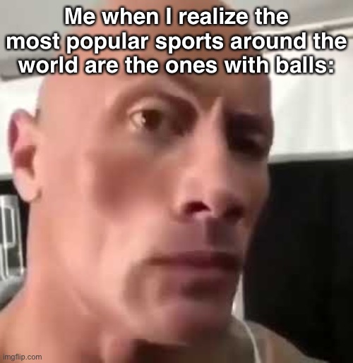 Hmm | Me when I realize the most popular sports around the world are the ones with balls: | image tagged in the rock eyebrows,memes,funny,sports | made w/ Imgflip meme maker
