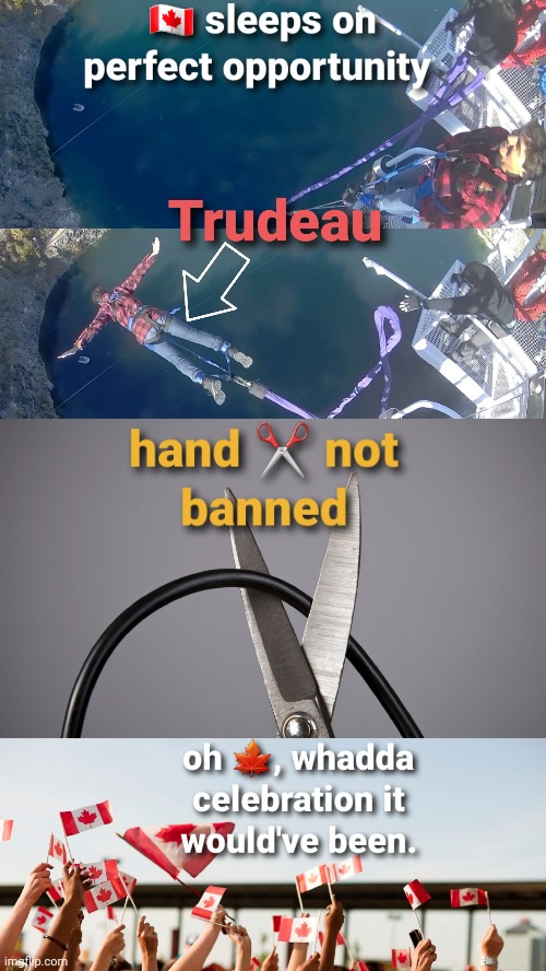 Opportunity drops | image tagged in justin trudeau,meanwhile in canada,jump,opportunity,celebration | made w/ Imgflip meme maker