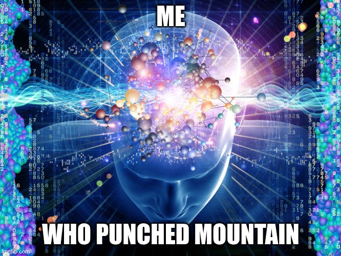 universal brain | ME WHO PUNCHED MOUNTAIN | image tagged in universal brain | made w/ Imgflip meme maker