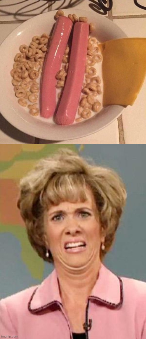 Cursed cereal | image tagged in grossed out,cursed image,cereal,cheese,memes,hot dogs | made w/ Imgflip meme maker