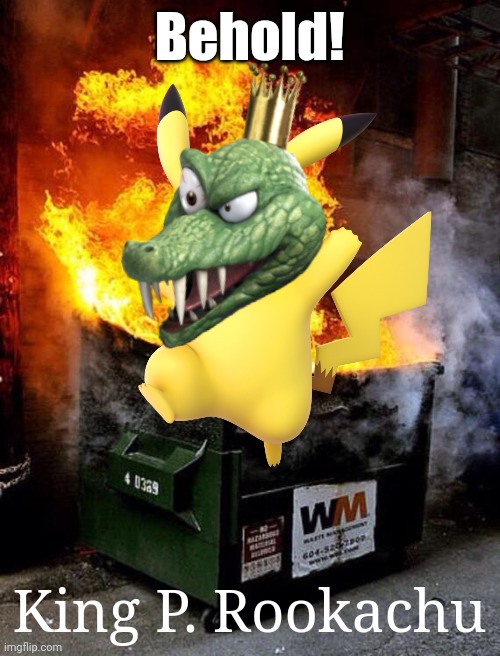 Born from the blazing depths! Here to destroy you with his S Tier skills and chrushing weight | Behold! King P. Rookachu | image tagged in super smash bros,nintendo,pikachu,crocodile,fusion,terror | made w/ Imgflip meme maker