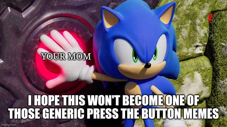 New Meme Template Baby!!!!! | YOUR MOM; I HOPE THIS WON'T BECOME ONE OF THOSE GENERIC PRESS THE BUTTON MEMES | image tagged in sonic pressing the thing,sonic,sonic frontiers,sonic the hedgehog,sonic meme,button | made w/ Imgflip meme maker