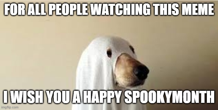 happy spookymonth | FOR ALL PEOPLE WATCHING THIS MEME; I WISH YOU A HAPPY SPOOKYMONTH | image tagged in spook | made w/ Imgflip meme maker
