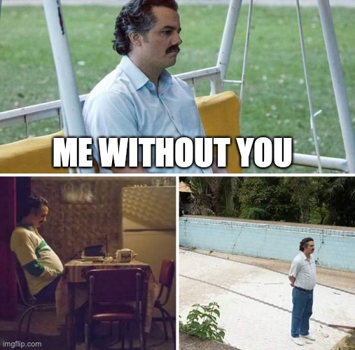 Sad Pablo Escobar | ME WITHOUT YOU | image tagged in memes,sad pablo escobar | made w/ Imgflip meme maker