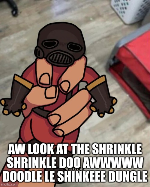 back into my tf2 faze i go? | AW LOOK AT THE SHRINKLE SHRINKLE DOO AWWWWW DOODLE LE SHINKEEE DUNGLE | image tagged in tf2,team fortress 2 | made w/ Imgflip meme maker