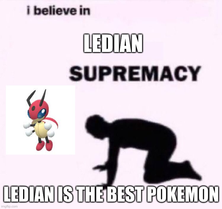 LEDIAN | LEDIAN; LEDIAN IS THE BEST POKEMON | image tagged in i belive in supermacy,pokemon | made w/ Imgflip meme maker