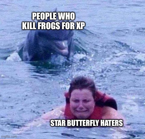 WHO EVEN KILLS FROGS FOR XP?!?! | PEOPLE WHO KILL FROGS FOR XP; STAR BUTTERFLY HATERS | image tagged in dangerous dolphin,minecraft,memes,frogs,minecraft memes,xp | made w/ Imgflip meme maker