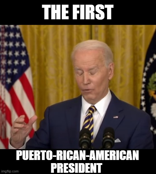  THE FIRST; PUERTO-RICAN-AMERICAN PRESIDENT | image tagged in no brain biden duhhh | made w/ Imgflip meme maker