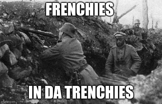 Frenchies in da trenchies | FRENCHIES; IN DA TRENCHIES | image tagged in trench | made w/ Imgflip meme maker