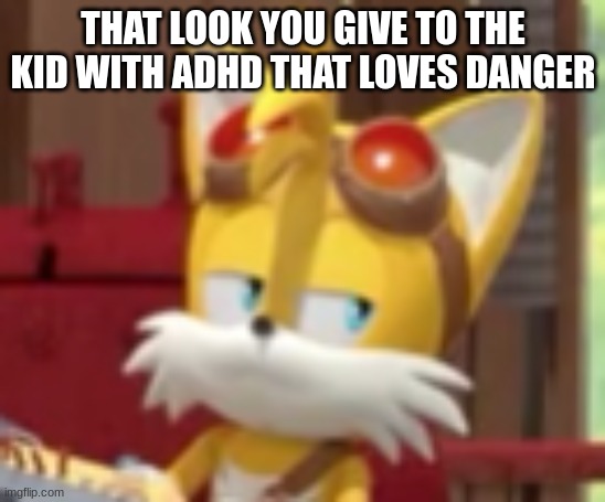 Tails' bruh face | THAT LOOK YOU GIVE TO THE KID WITH ADHD THAT LOVES DANGER | image tagged in sonic boom | made w/ Imgflip meme maker
