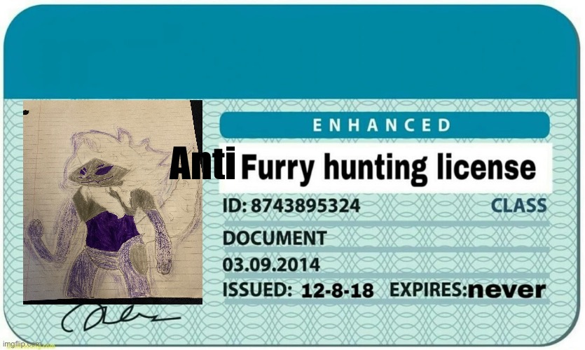 Got my anti furry hunting license today | Anti | image tagged in furry hunting license | made w/ Imgflip meme maker