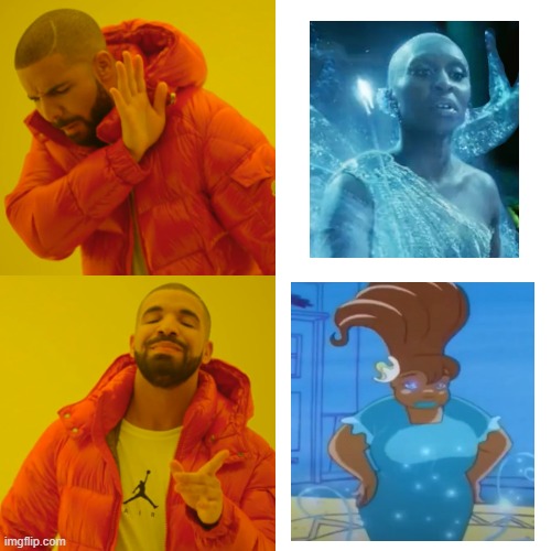 A black blue fairy can be done, especially when voiced by a legend like Della Reese. | image tagged in memes,drake hotline bling,stop forcing diversity,make good characters,disney,and stop making remakes | made w/ Imgflip meme maker